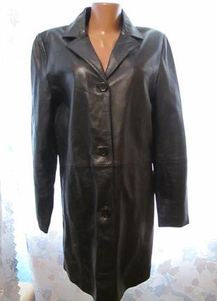 Кожаный пиджак - плащ цвет черного шоколада1 фото