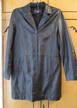 Кожаный пиджак - плащ цвет черного шоколада5 фото