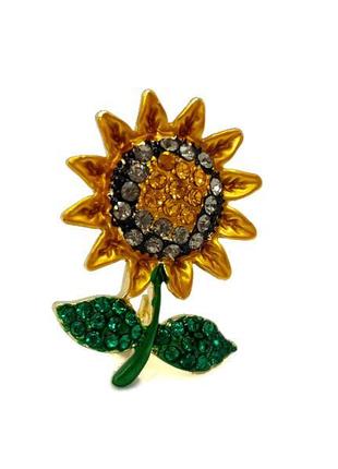 🌻🌞 миниатюрная брошь "подсолнух" эмаль кристаллы цветок подсолнечник брошка пин значок