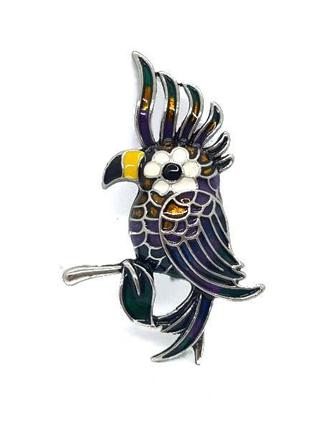 🐦💜 оригинальная брошь "фиолетовый попугай какаду" ювелирная эмаль