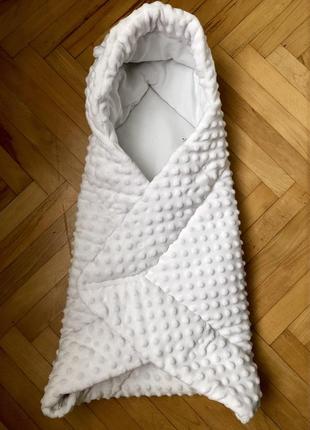 Конверт плед детский белый зимний теплый с ушками