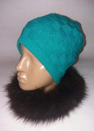 Красивая тёплая двойная шапка