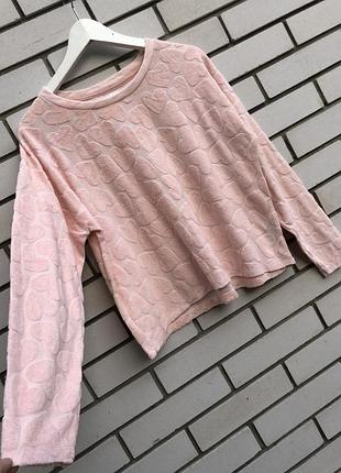 Розово-пудровая кофта в мягкие сердечки,свитшот, домашняя, хлопок