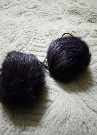 Помпон(бубон) из натурального меха кролика цвет коричненый с фиолетовым отливом2 фото
