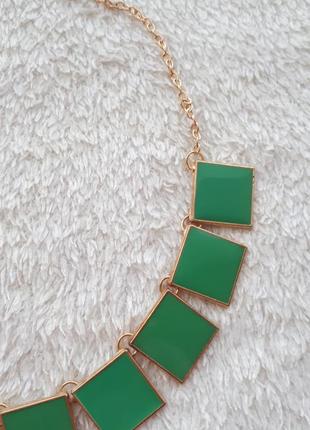 Зеленое золотое ожерелье колье квадраты2 фото