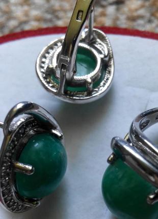 Срібло  кільце сережки з зеленої бірюзою3 фото