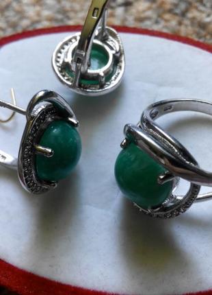 Срібло  кільце сережки з зеленої бірюзою5 фото