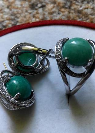 Срібло  кільце сережки з зеленої бірюзою8 фото