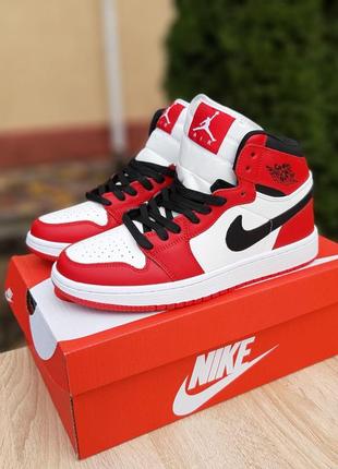 Чоловічі кроосовки nike air jordan 1 retro білі з червоним7 фото