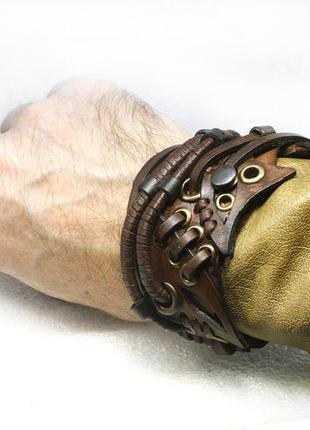 Винтажный кожаный браслет из натуральной кожи в стимпанк и готическом викторианском стиле4 фото