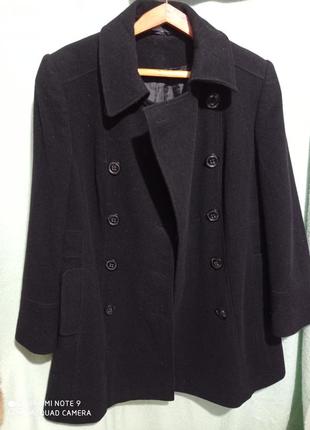 Женское чёрное пальто двухбортное шерсть bhs1 фото
