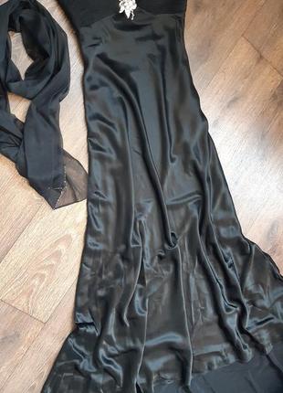 Черное шёлковое платье в пол5 фото