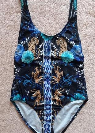 Новый купальник принт тигры цветы сдельный