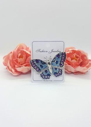🦋💙стильная необычная брошь "голубая бабочка" с ювелирной эмалью брошка значок3 фото