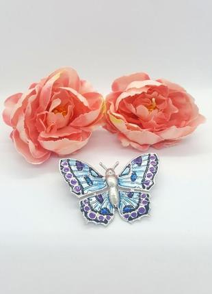 🦋💙стильная необычная брошь "голубая бабочка" с ювелирной эмалью брошка значок5 фото