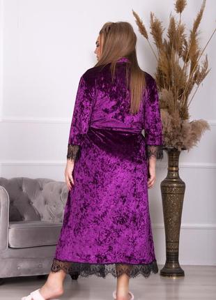 Комплект длинный халат и ночнушка женская домашняя одежда пижама велюр2 фото