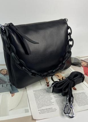 Женская кожаная сумка через плечо на три отделения polina & eiterou жіноча шкіряна7 фото