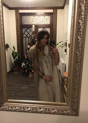 Натуральна хутряна шуба довга зимова жилетка з песця