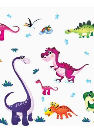 Дитяча інтер'єрна наклейка веселі динозаврики2 фото