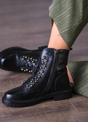 Ботинки женские кожаные черные на шнурках farinni 1460ц