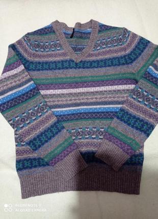 Кк. теплий вовняний товстий, м'який, щільний пуловер джемпер в смужку різнобарвний