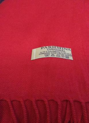 Палантин шарф кашемир шерсть красный кашемировый pashmina original однотонный новый2 фото
