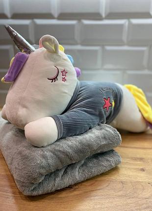 Игрушка подушка с пледом единорог