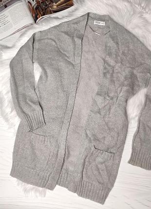 Теплий вовняний тонкий сірий кардиган накидка