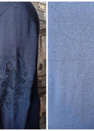 Теплое вязаное 👗 платье с кружевными вставками, в составе шерсть, цвет синий, размер 48-522 фото
