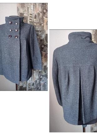 Теплое короткое пальто, шерсть, темно-серого цвета, размер 48-50