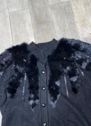 Чёрный шерстяной короткий  объемный винтажный кардиган,мохеровый кардиган(021)4 фото