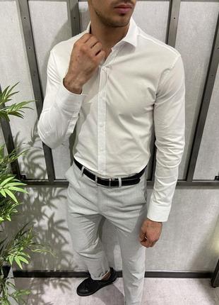 Класична біла сорочка чоловіча однотонна