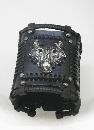 Кожаный браслет с волком славянская символика 3