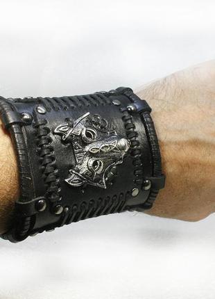 Кожаный браслет с волком славянская символика 6