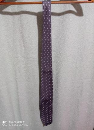 Галстук шелковый шелк шовк серый в голубой горошек