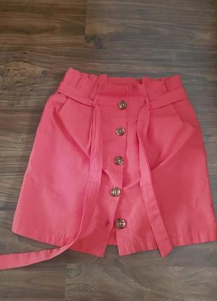 Юбка с запахом трапеция на пуговицах и завязке