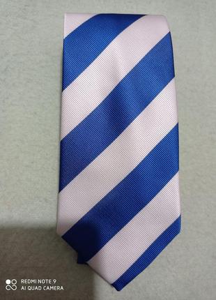 Новый галстук синий в белую косую полоску диагональ dqt.   1+1=31 фото