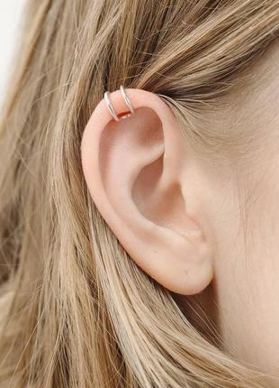 Стильный серебряный кафф ear cuff "двойные кольца"