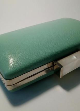 Клатч сумочка цепочка зеленая голубая мятная ментоловая бирюзовая перламутр2 фото