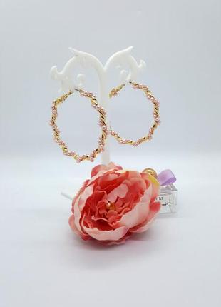 🌸🐬 сережки-кільця з опліткою з бісеру (рожевий перли) від asos оригінал10 фото