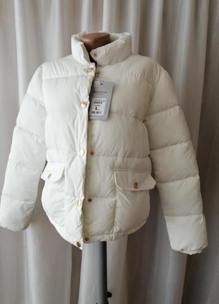 ⛔ білосніжна куртка дутик євро зима -осінь -весна золота фурнітура