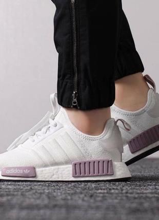 Кроссовки женские adidas nmd white белые/фиолетовые (адидас, кросівки)5 фото