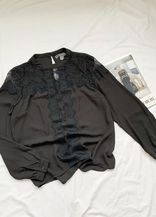 Блуза, блузка, рубашка, с кружевом, черная, primark