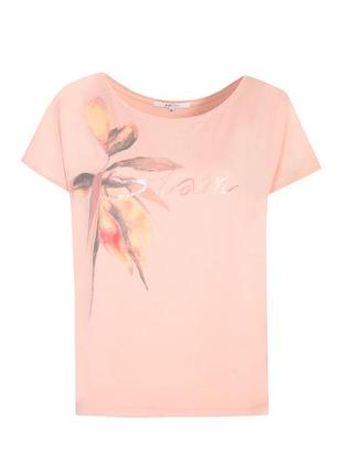 Блузка трикотажная zaps ilana 050 весенняя летняя персиковая розовая с цветочным принтом2 фото