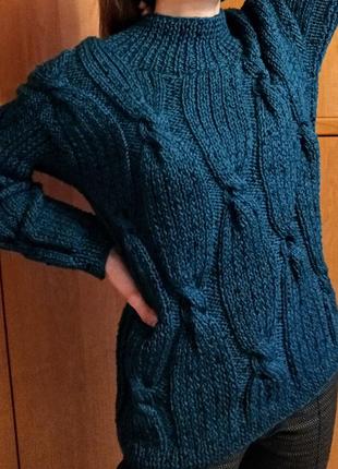 Продаю жіночий светр ручної роботи розмір 48 смарагдового кольору