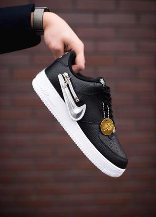 Кроссовки мужские найк форс nike air force 1 zip swoosh black, кросівки найк аір форс чорні чоловічі осінь - весна