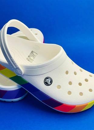 Кроксы crocs crocband rainbow block white радуга