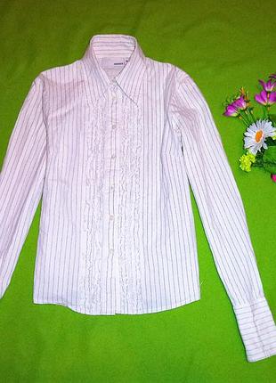 Стильна базова сорочка в смужку з воланчиками спереду бренд hennes