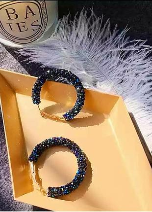 Сережки кільця круглые кольца чорні серьги черные