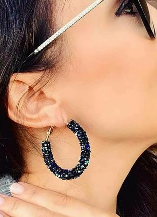 Сережки кільця круглые кольца чорні серьги черные